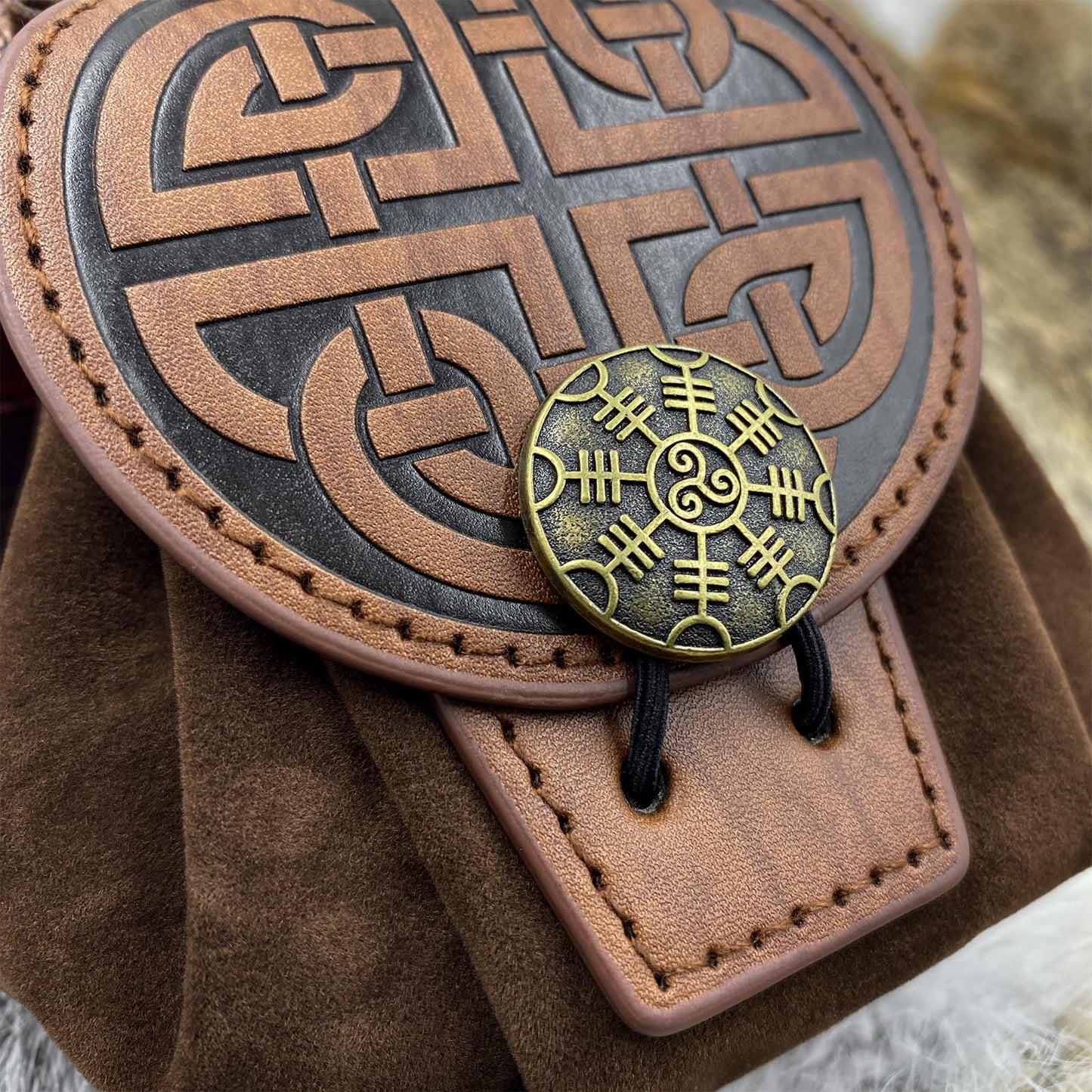 HiiFeuer Medieval Embossed Faux Leather Belt Pouch, Retro Renaissance Portable Belt Bag Coin Purse Dice Bag for LARP Ren Faire (Brown A) Brown A