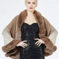 Faux Fur Shawl Wrap Stole Capelet Bridal Winter Wedding with Hook Hooded-black