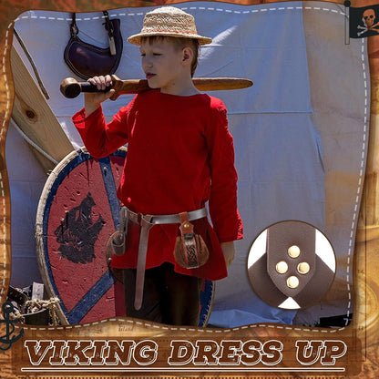 Sanwuta 3 Pcs Kids Viking Costume O Ring Medieval Viking Belt Renaissance Waist Bag Medieval Sword Holder for Halloween Brown Cool
