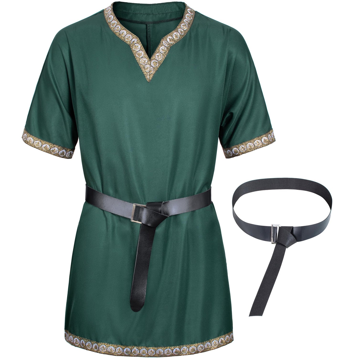 TOGROP Mens Medieval Costume Viking Tunic Knight Warrior Renaissance Shirts with Belt X-Large Green