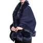 Faux Fur Shawl Wrap Stole Capelet Bridal Winter Wedding with Hook Hooded-black