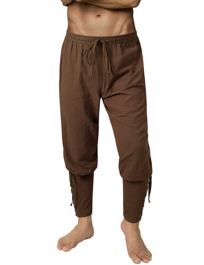 Men's Medieval Ankle Pants - Viking Pirate Renaissance Costume Trousers with Drawstrings & Banded Cuffs 28,29 Army Green