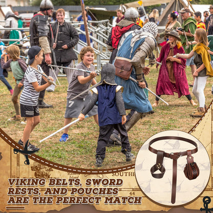 Sanwuta 3 Pcs Kids Viking Costume O Ring Medieval Viking Belt Renaissance Waist Bag Medieval Sword Holder for Halloween Brown Cool