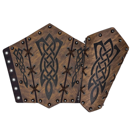 HiiFeuer Medieval Embossed Arm Bracers, Retro Faux Leather Knight Arm Gauntlets, Vintage Renaissance Arm Guards Brown C