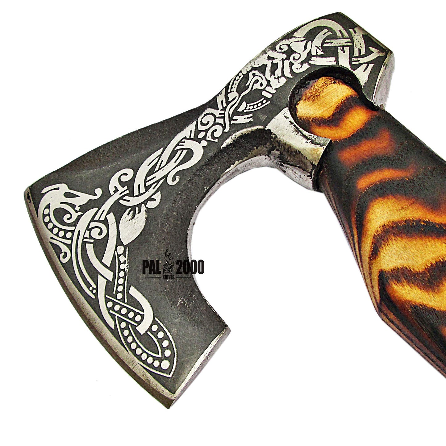 Knotwork Etched Throwing Axe with Wood Handle