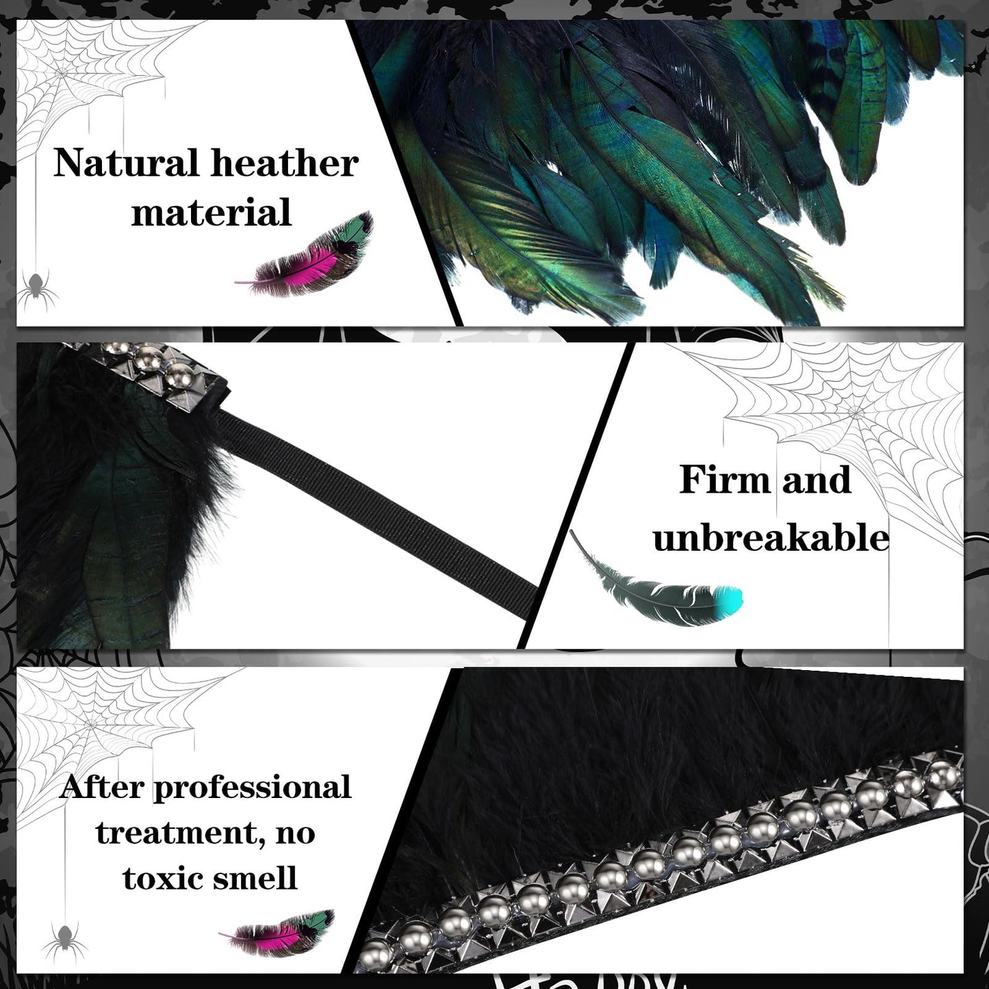 Ramede 4 Pcs Feather Epaulet Shrug Shoulder Strap Feather Cape for Bride Wedding Valentine's Day Angel Costumes Party Gift Black Feather With Beads