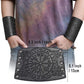 HiiFeuer Viking Vegvisir Embossed Leather Arm Armor 3 Colors LARP Gauntlet Leather Armor Bracer Brown