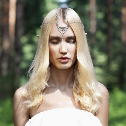 FRESHME Elf Ears with Deer Head Chain, Sliver Antler Headpieces and Fairy Ears Viking Vintage Headbands Headdress Jewelry for Women Girls Masquerade Halloween Cosplay Costume Hair Accessories Sliver Antler Headpiece