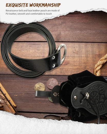 2 Pcs Medieval Viking Belt Leather Belt Pouch Renaissance Leather Belt Medieval Bag Renaissance Accessories Brown Fancy