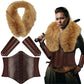 Mepase 4 Pcs Viking Costume Set Include Faux Fur Collar Halloween Lace up Waist Belt 2 Pu Leather Gauntlet Wristband Brown