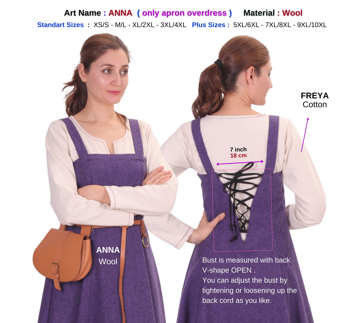 Wool Viking Apron Overdress with Laced Back