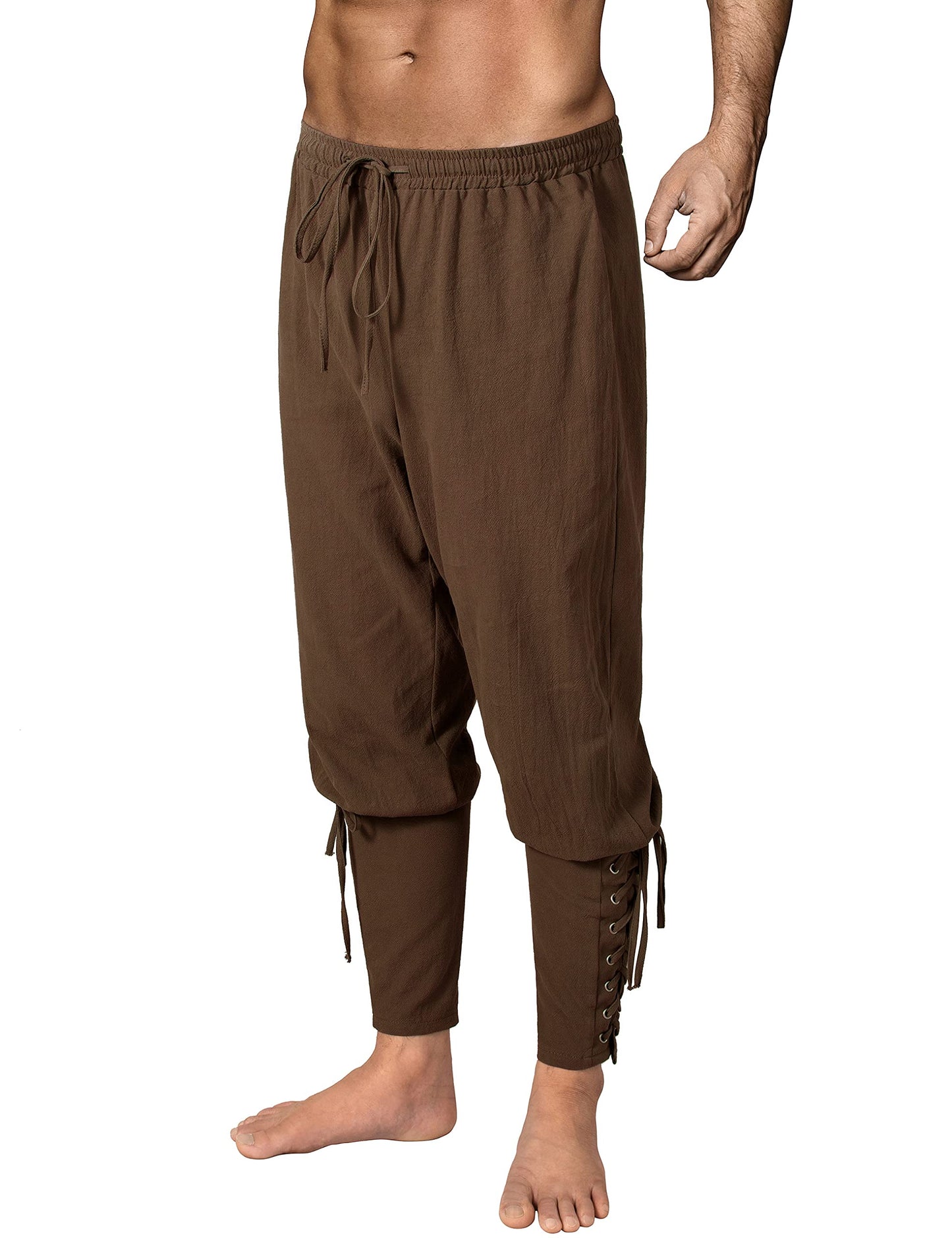 Men's Medieval Ankle Pants - Viking Pirate Renaissance Costume Trousers with Drawstrings & Banded Cuffs 28,29 Army Green