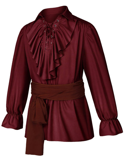 Men's Renaissance Victorian Medieval Pirate Shirt Lace Up Costume Top