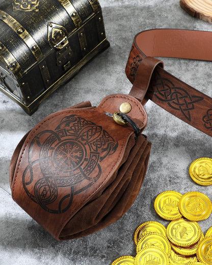 2 Pcs Medieval Viking Belt Leather Belt Pouch Renaissance Leather Belt Medieval Bag Renaissance Accessories Brown Fancy