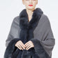 Faux Fur Shawl Wrap Stole Capelet Bridal Winter Wedding with Hook Hooded-black