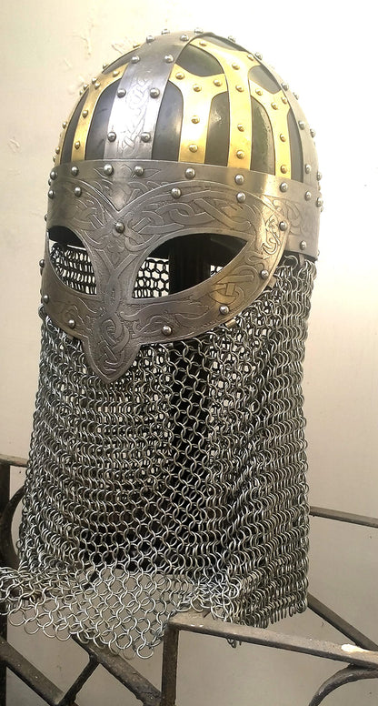 Viking Helmet Solid Steel and Brass Helmet