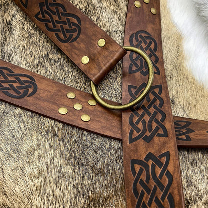 Dark Brown Celtic Knot Embossed PU Leather Medieval Viking Belt