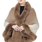 Faux Fur Shawl Wrap Stole Capelet Bridal Winter Wedding with Hook Hooded-black