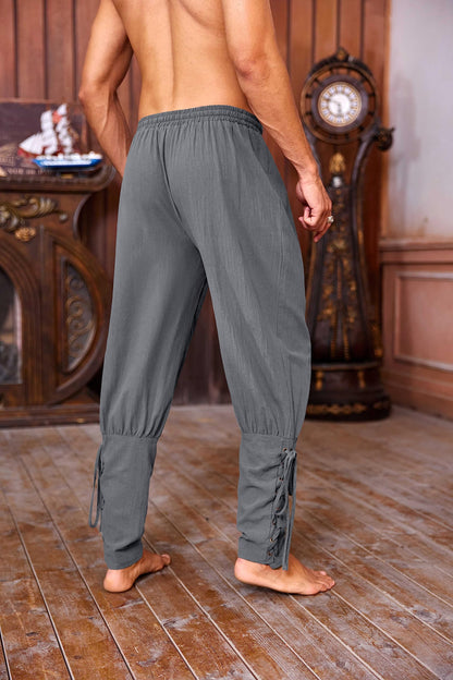 Meilidress Men's Ankle Banded Pants Medieval Viking Navigator Trousers Renaissance X-Large Brown