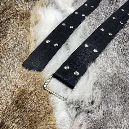 HiiFeuer Medieval Embossed Square Buckle Belt,Retro Middle Ages Faux Leather Mercenary Knight Belt,For Ren Faire LARP Cosplay Brown a