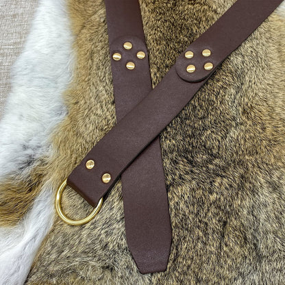 HiiFeuer Medieval O Ring Belt with Portable Drawstring Pouch, Retro Renaissance Faux Leather Belt and Purse Set for LARP Brown C