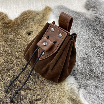 Medieval Viking Embossed O Ring Belt with Nordic Embossed Belt Bag