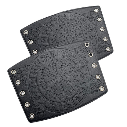 HiiFeuer Viking Vegvisir Embossed Leather Arm Armor 3 Colors LARP Gauntlet Leather Armor Bracer Brown