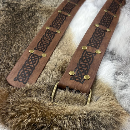 HiiFeuer Medieval Embossed Square Buckle Belt,Retro Middle Ages Faux Leather Mercenary Knight Belt,For Ren Faire LARP Cosplay Brown a