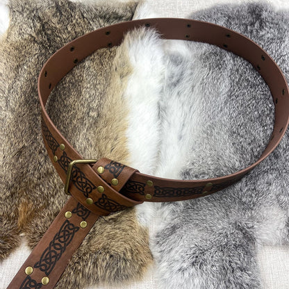 HiiFeuer Medieval Embossed Square Buckle Belt,Retro Middle Ages Faux Leather Mercenary Knight Belt,For Ren Faire LARP Cosplay Brown a