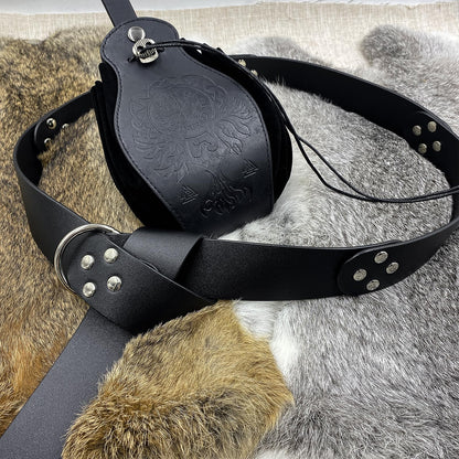 HiiFeuer Medieval O Ring Belt with Portable Drawstring Pouch, Retro Renaissance Faux Leather Belt and Purse Set for LARP Brown C