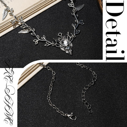 FRESHME Elf Ears with Deer Head Chain, Sliver Antler Headpieces and Fairy Ears Viking Vintage Headbands Headdress Jewelry for Women Girls Masquerade Halloween Cosplay Costume Hair Accessories Sliver Antler Headpiece