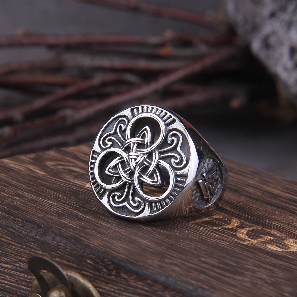 Valknut and Triquetra Celtic Viking Steel Ring