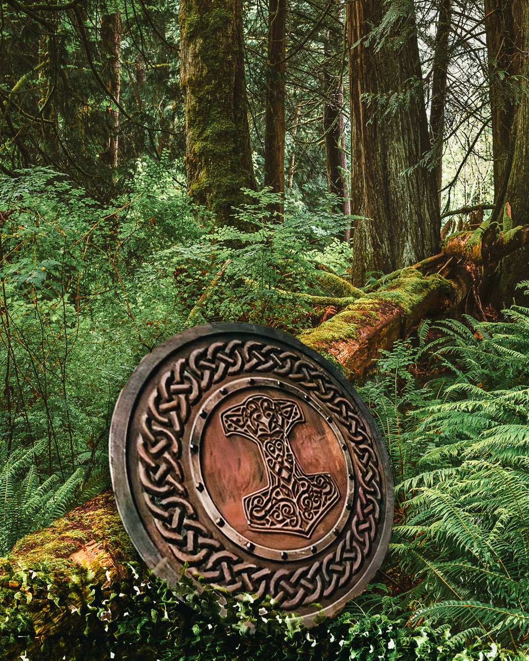 Carved Hammer Of Thor Mjolnir Knotwork Viking Shield, 24"