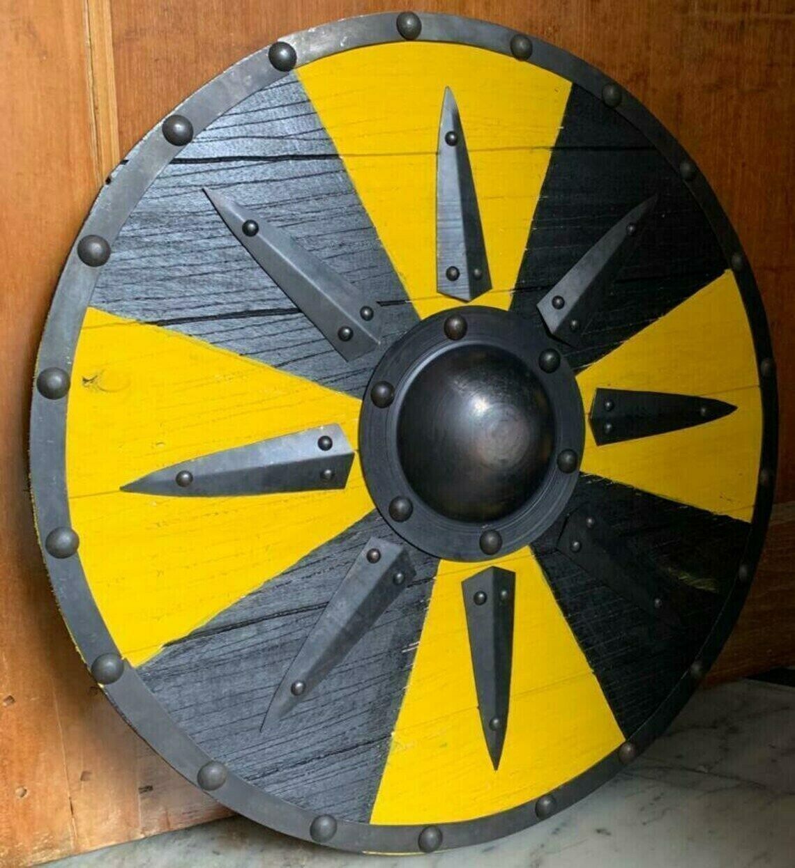 Black and Yellow Plank Viking Shield with Steel Braces, 24"