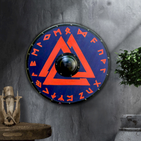 Red Valknut Smooth Viking Shield, 24"