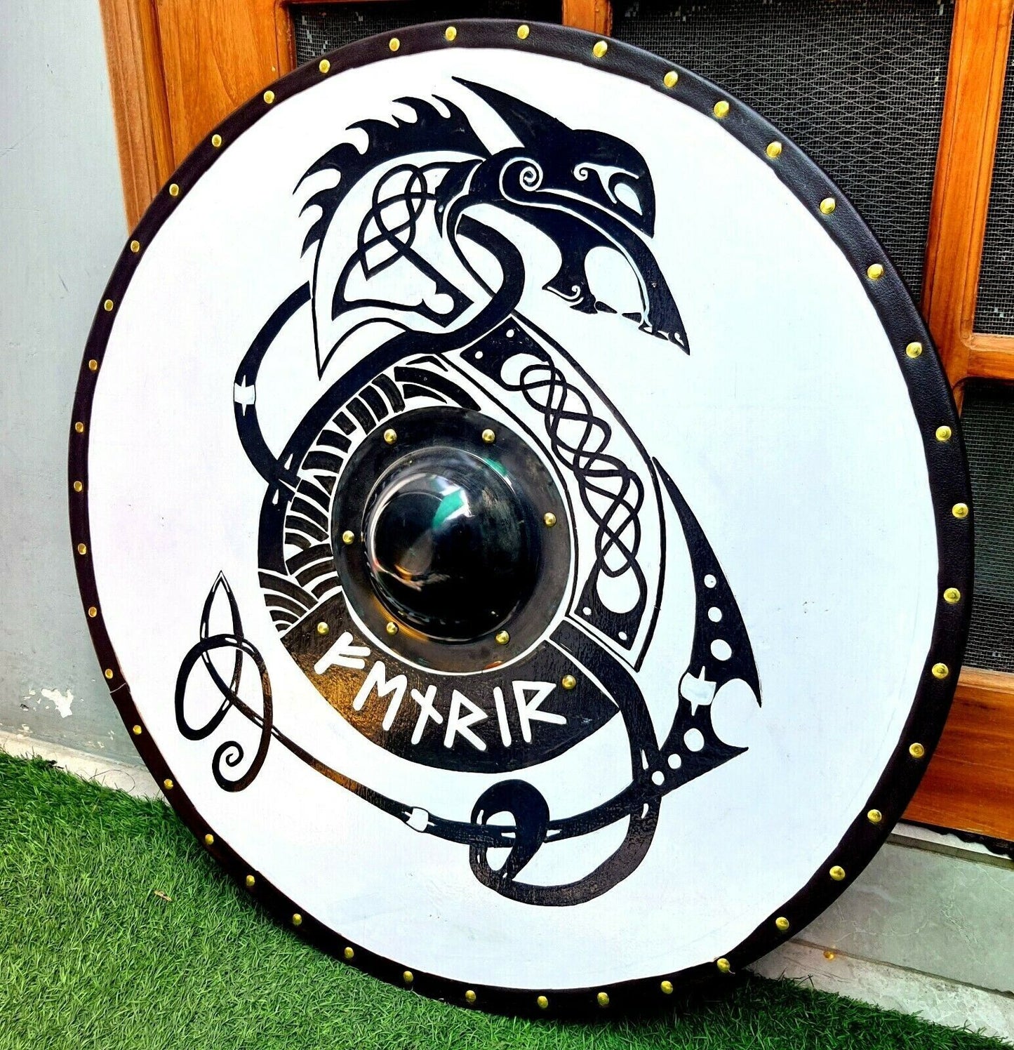 Fenrir Black and White Smooth Viking Shield, 24"