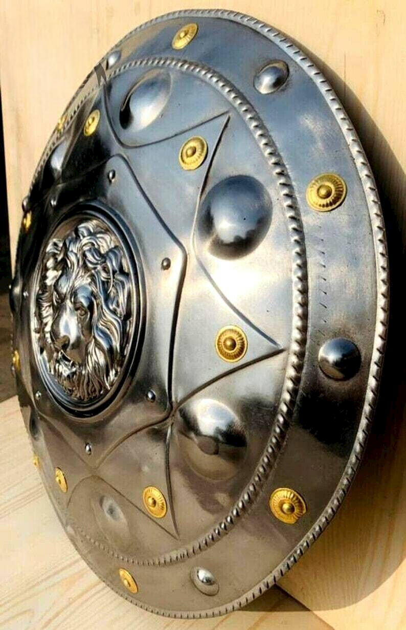 Medieval Knight Lion Head Steel Shield, 22"