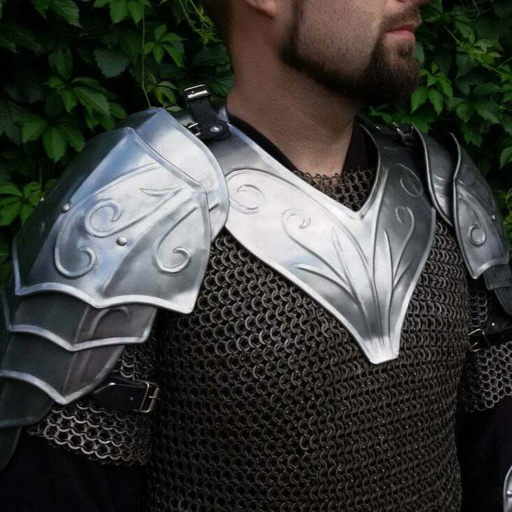 Steel Pair Of Pauldrons And Gorget Knight Medieval Armor