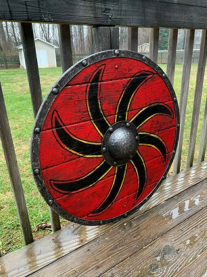 Ivar the Boneless Red and Black Slavic Sun Plank Viking Shield, 24"